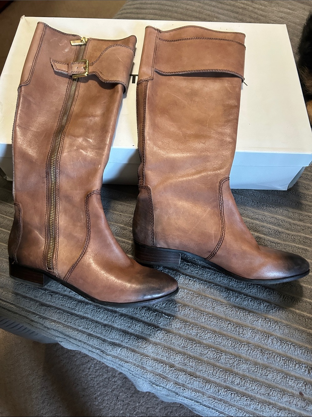 ANTONIO MELANI Tan Leather Mid-Calf Boots with Side Zip